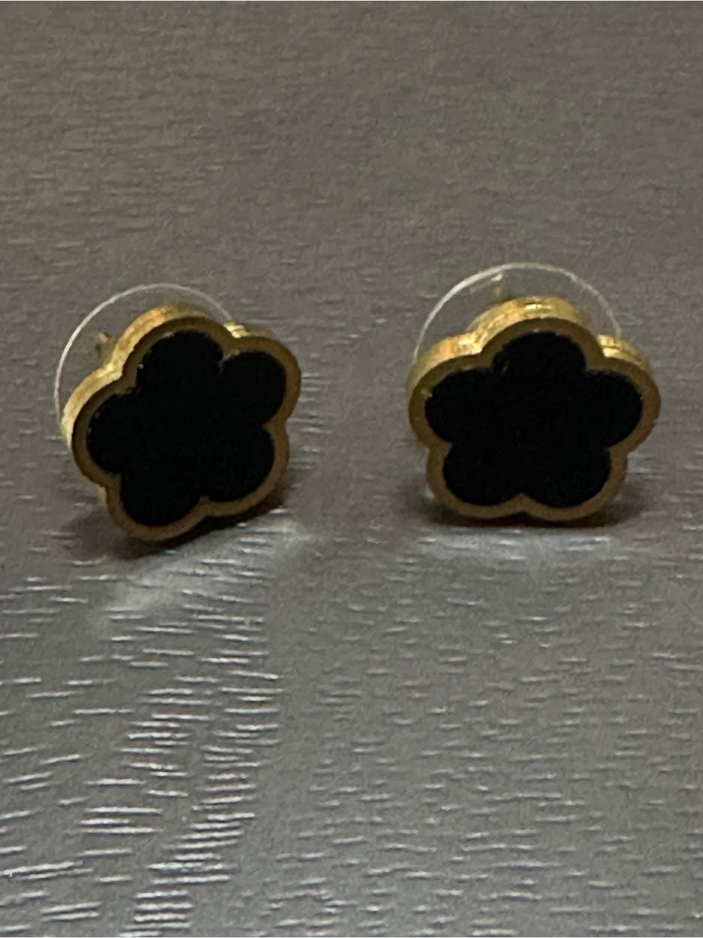 Gold-Tone Clover Stud Earrings with Black Enamel